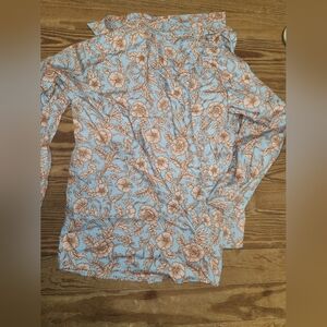 Size 16T Lands End Women's Floral Blouse Shirt Top Long Sleeve Button